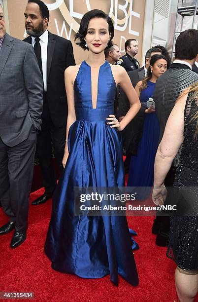 72nd ANNUAL GOLDEN GLOBE AWARDS -- Pictured: Actress Julia Goldani Telles arrives to the 72nd Annual Golden Globe Awards held at the Beverly Hilton...