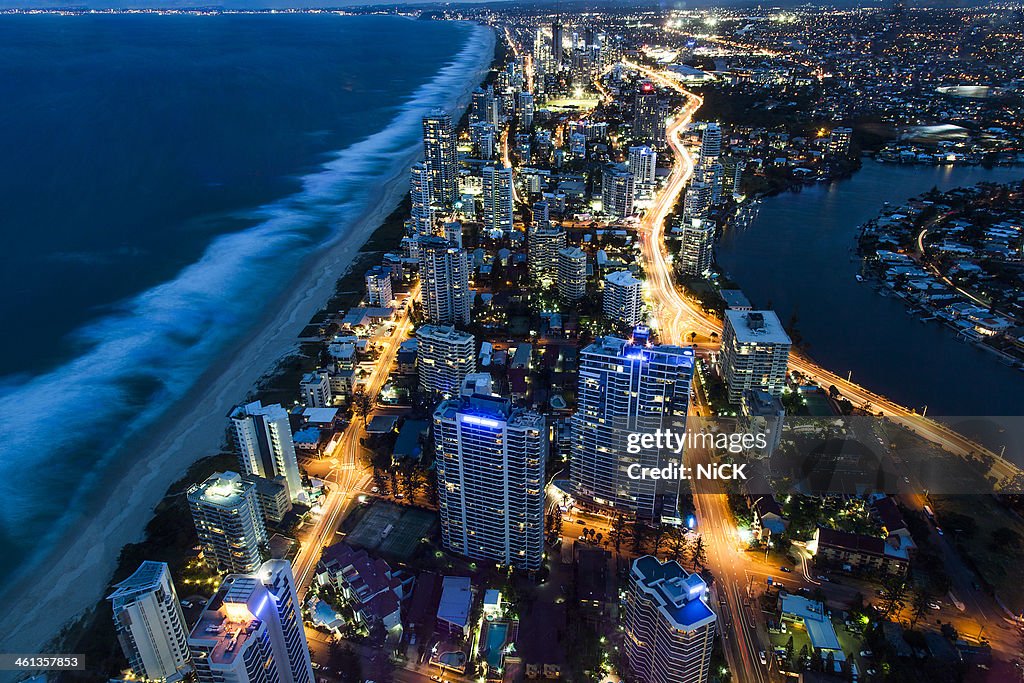 Aerial view of Gold Coast at Night, Australia