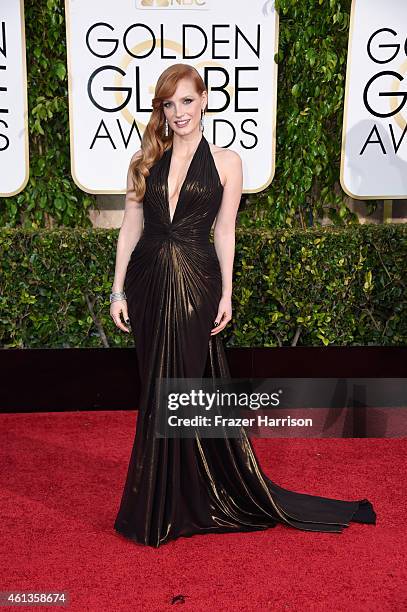 Actress Jessica Chastain attends the 72nd Annual Golden Globe Awards at The Beverly Hilton Hotel on January 11, 2015 in Beverly Hills, California.