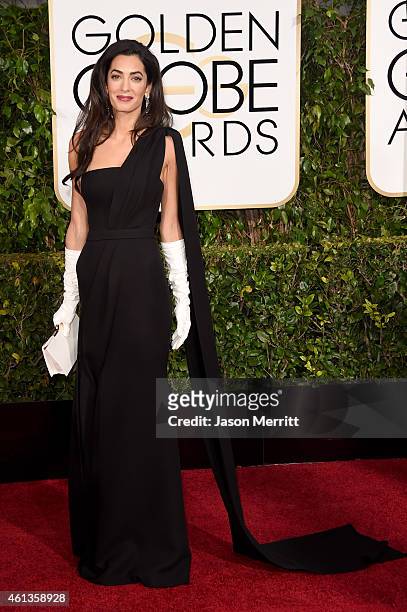 Lawyer Amal Alamuddin Clooney attends the 72nd Annual Golden Globe Awards at The Beverly Hilton Hotel on January 11, 2015 in Beverly Hills,...