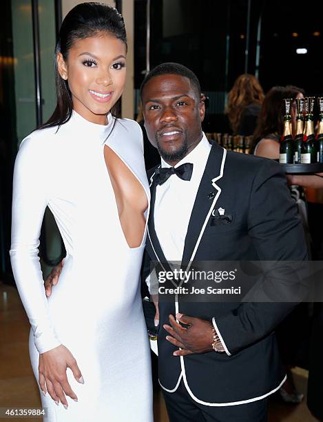 Actor Kevin Hart and Eniko Parrish attend the 72nd Annual Golden Globe Awards at The Beverly Hilton Hotel on January 11, 2015 in Beverly Hills,...