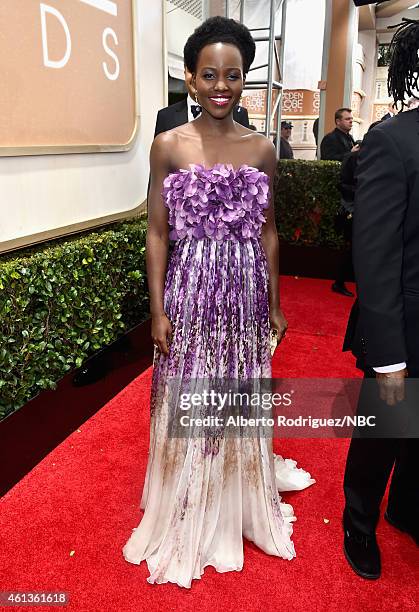 72nd ANNUAL GOLDEN GLOBE AWARDS -- Pictured: Actress Lupita Nyong'o arrives to the 72nd Annual Golden Globe Awards held at the Beverly Hilton Hotel...