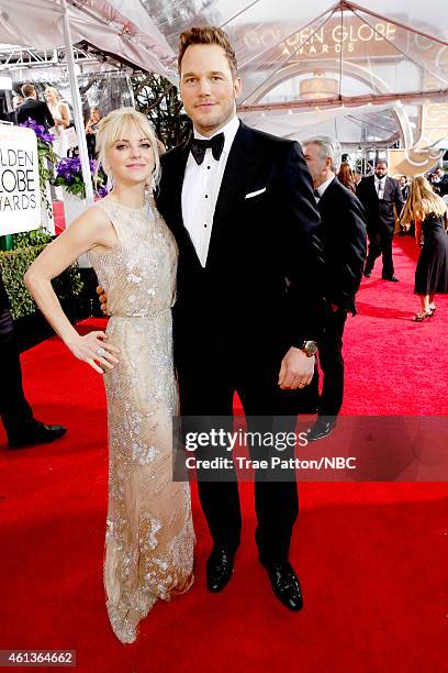 72nd ANNUAL GOLDEN GLOBE AWARDS -- Pictured: Actress Anna Faris and actor Chris Pratt arrive to the 72nd Annual Golden Globe Awards held at the...