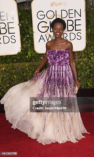 Actress Lupita Nyong'o attends the 72nd Annual Golden Globe Awards at The Beverly Hilton Hotel on January 11, 2015 in Beverly Hills, California.