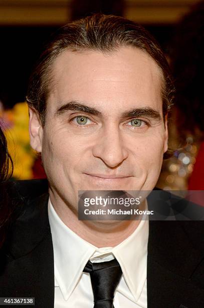 Actor Joaquin Phoenix attends the 72nd Annual Golden Globe Awards cocktail party at The Beverly Hilton Hotel on January 11, 2015 in Beverly Hills,...