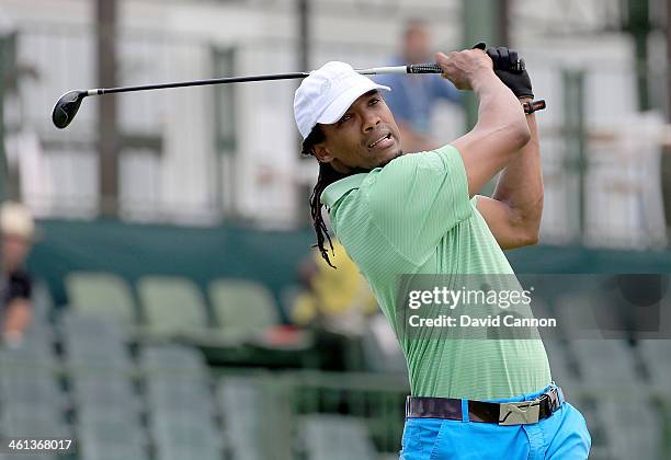 Odwa Ndungane of South Africa during the pro-am as a preview for the 2014 Volvo Golf Champions tournament at Durban Country Club on January 8, 2014...