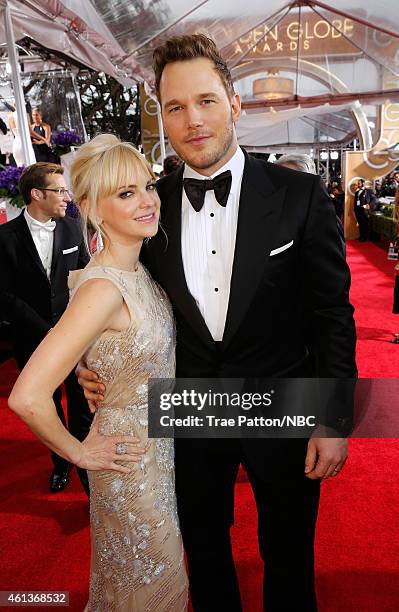 72nd ANNUAL GOLDEN GLOBE AWARDS -- Pictured: Actress Anna Faris and actor Chris Pratt arrive to the 72nd Annual Golden Globe Awards held at the...