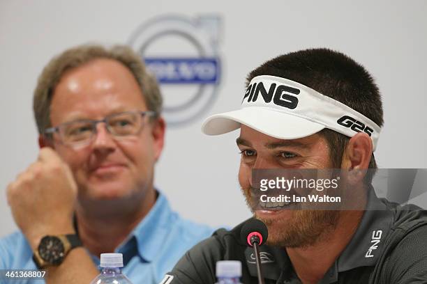 Louis Oosthuizen of South Africa speaks to the press during a press conferences at the 2014 Volvo Golf Champions at Durban Country Club on January 8,...