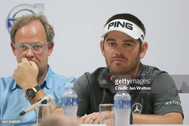 Louis Oosthuizen of South Africa speaks to the press during a press conferences at the 2014 Volvo Golf Champions at Durban Country Club on January 8,...