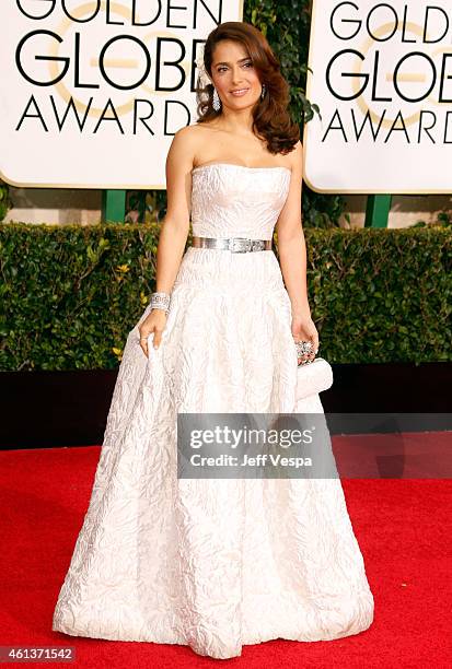 Actress Salma Hayek attends the 72nd Annual Golden Globe Awards at The Beverly Hilton Hotel on January 11, 2015 in Beverly Hills, California.