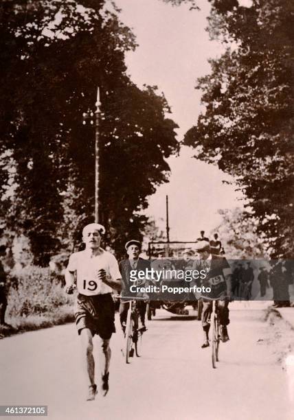 Dorando Pietri of Italy leads the marathon during the Summer Olympic Games in London on 24th July 1908. He was first over the finish line but was...