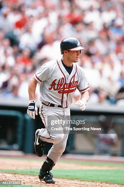 Marcus Giles of the Atlanta Braves runs during Game One of the National League Division Series against the Houston Astros on October 9, 2001 at Enron...