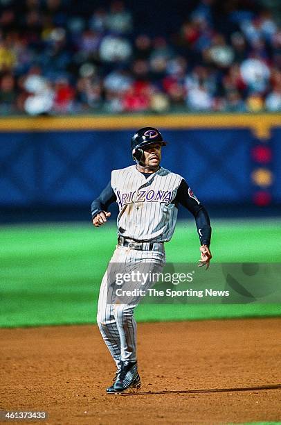 Tony Womack of the Arizona Diamondbacks runs the bases during Game Three of the National League Championship Series against the Atlanta Braves on...