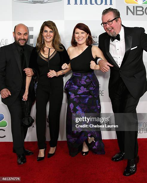 Actors Ian Gomez, Nia Vardalos, Kate Flannery and Chris Haston attend the NBCUniversal 2015 Golden Globe Awards Party sponsored by Chrysler at The...
