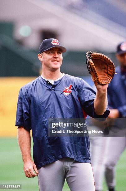 Jim Thome of the Cleveland Indians prior to Game Two of the American League Championship Series against the New York Yankees on October 7, 1998 at...
