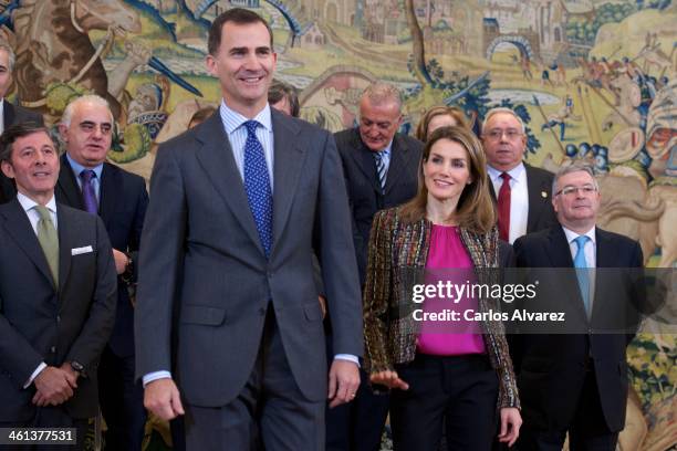 Prince Felipe of Spain and Princess Letizia of Spain attend several audiences at the Zarzuela Palace on January 8, 2014 in Madrid, Spain.