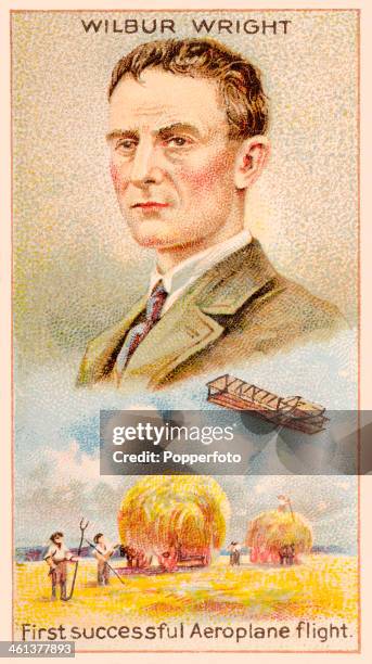 Men of Genius" Shelley cigarette card featuring illustrations of the American aviation pioneer, Wilbur Wright and the first successful aeroplane...