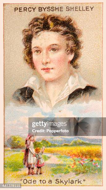 Men of Genius" Shelley cigarette card featuring illustrations of the English poet, Percy Bysshe Shelley, and a representation of his "Ode to a...