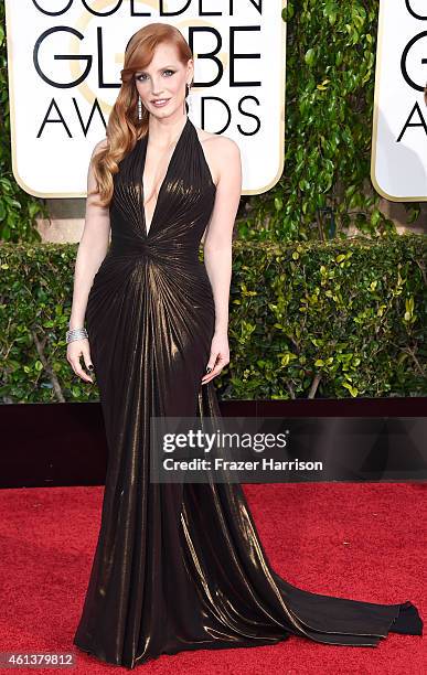 Actress Jessica Chastain attends the 72nd Annual Golden Globe Awards at The Beverly Hilton Hotel on January 11, 2015 in Beverly Hills, California.