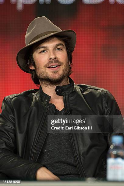 Actor Ian Somerhalder speaks onstage during 'The Vampire Diaries' and 'The Originals' panel as part of The CW 2015 Winter Television Critics...