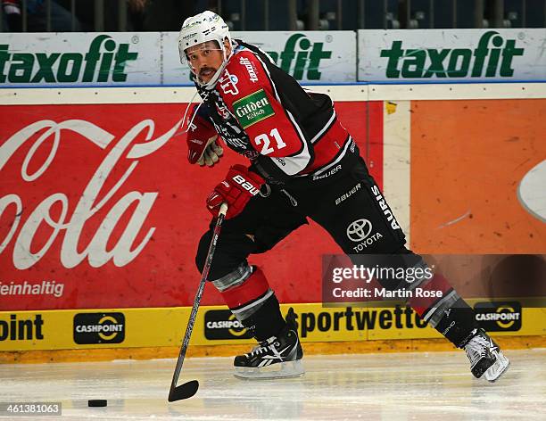 John Tripp of Koeln skates against the Iserlohn Roosters during the DEL match between Koelner Haie and Iserlohn Rooster at Lanxess Arena on January...