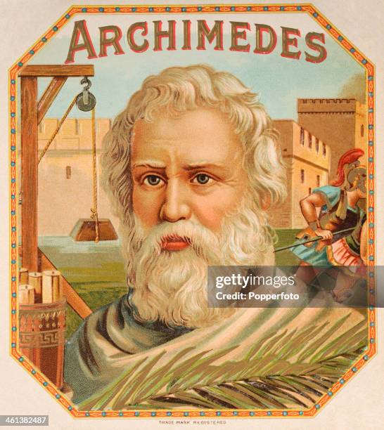 Cigar box label featuring the ancient Greek scientist, Archimedes of Syracuse, circa 1870.