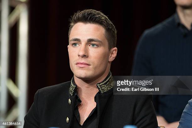 Actor Colton Haynes serves as a panelist for the 'Arrow' and 'The Flash' panel as part of The CW 2015 Winter Television Critics Association press...