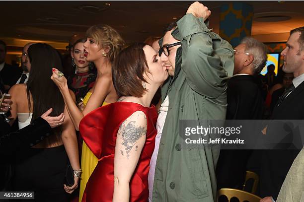 Actress/director Lena Dunham and musician Jack Antonoff attend HBO's Official Golden Globe Awards After Party at The Beverly Hilton Hotel on January...