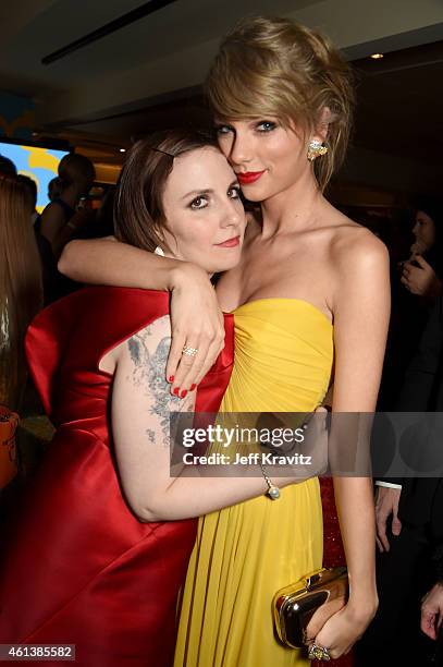 Actress/director Lena Dunham and singer/songwriter Taylor Swift attend HBO's Official Golden Globe Awards After Party at The Beverly Hilton Hotel on...