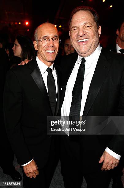 DreamWorks Animation CEO Jeffrey Katzenberg producer Harvey Weinstein attend The Weinstein Company & Netflix's 2015 Golden Globes After Party...