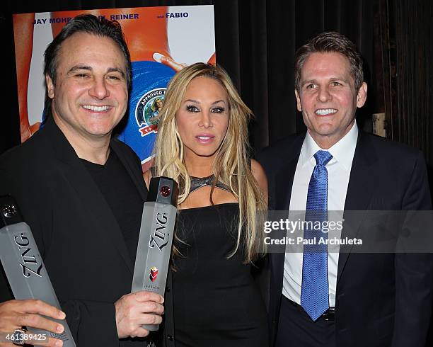 Gavin Maloof, Adrienne Maloof and Joe Maloof attend the "Dumbbells" premiere at SupperClub Los Angeles on January 7, 2014 in Los Angeles, California.