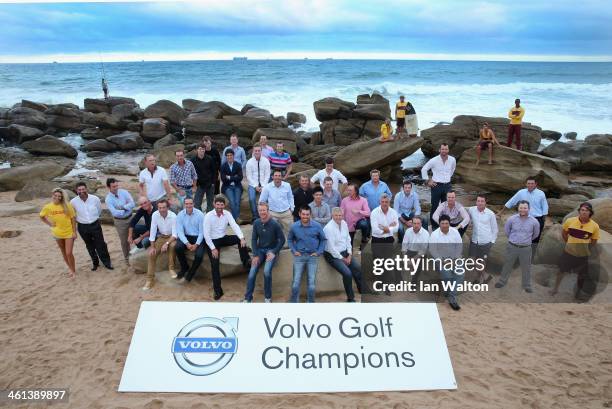 The thirty-six Champions who made up the field for the 2014 Volvo Golf Champions with the Umhlanga Beach Lifeguards as a preview for the 2014 Volvo...