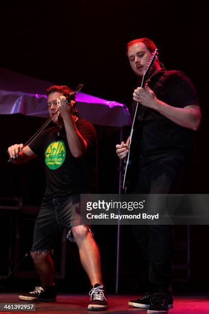 Sean Mackin and Ryan Mendez from Jacksonville, Florida alternative rock band Yellowcard, performs on the U.S. Cellular Connection Stage at the Henry...