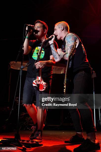 Sean Mackin and Ryan Key from Jacksonville, Florida alternative rock band Yellowcard, performs on the U.S. Cellular Connection Stage at the Henry W....