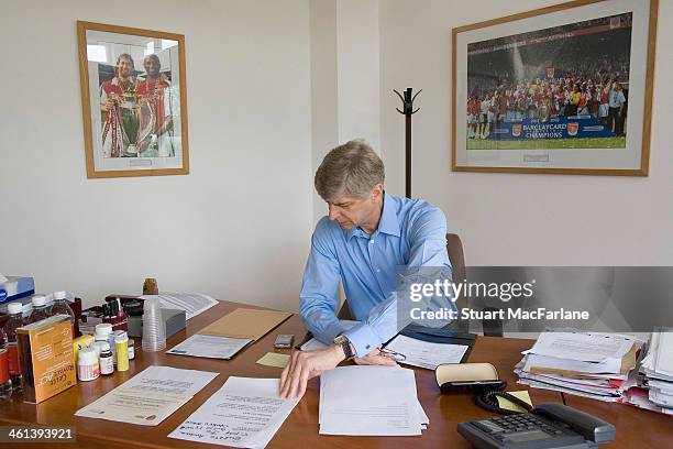 Manager Arsene Wenger at the Arsenal training ground at London Colney on May 10, 2007 in St Albans, England.