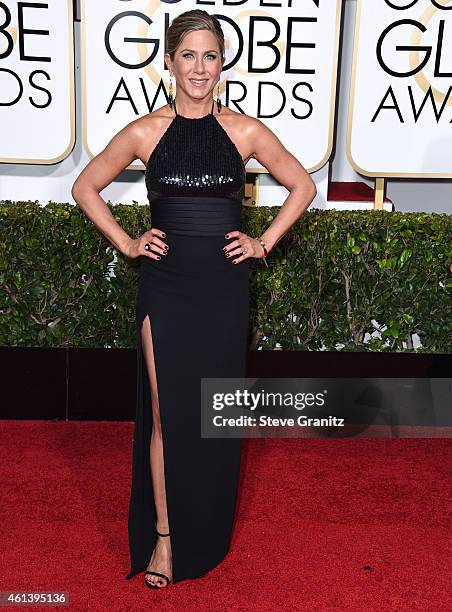 Jennifer Aniston arrives at the 72nd Annual Golden Globe Awards at The Beverly Hilton Hotel on January 11, 2015 in Beverly Hills, California.