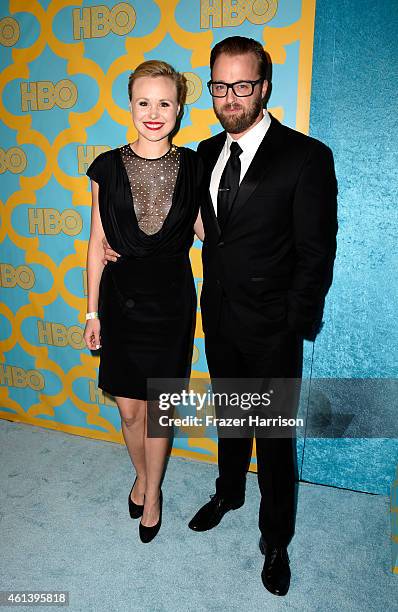 Actress Alison Pill and actor Joshua Leonard attend HBO's Post 2015 Golden Globe Awards Party at Circa 55 Restaurant on January 11, 2015 in Los...