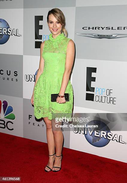 Actress Bridgit Mendler attends the NBCUniversal 2015 Golden Globe Awards Party sponsored by Chrysler at The Beverly Hilton Hotel on January 11, 2015...