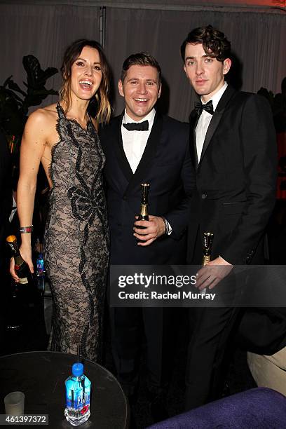 Charlie Webster, actor James Leech and actor Matthew Beard attend The Weinstein Company & Netflix's 2015 Golden Globes After Party presented by FIJI...