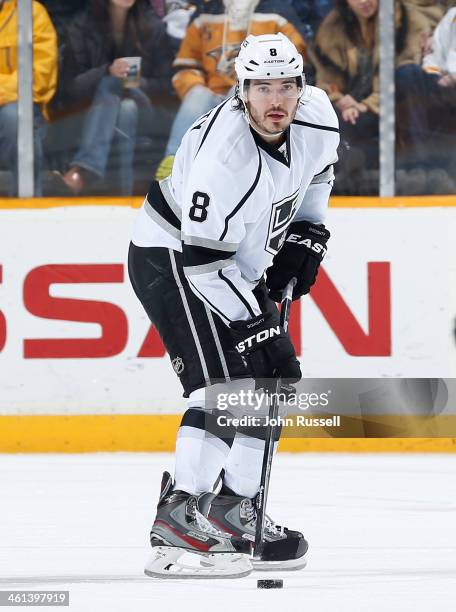 Drew Doughty of the Los Angeles Kings skates against the Nashville Predators at Bridgestone Arena on December 28, 2013 in Nashville, Tennessee.