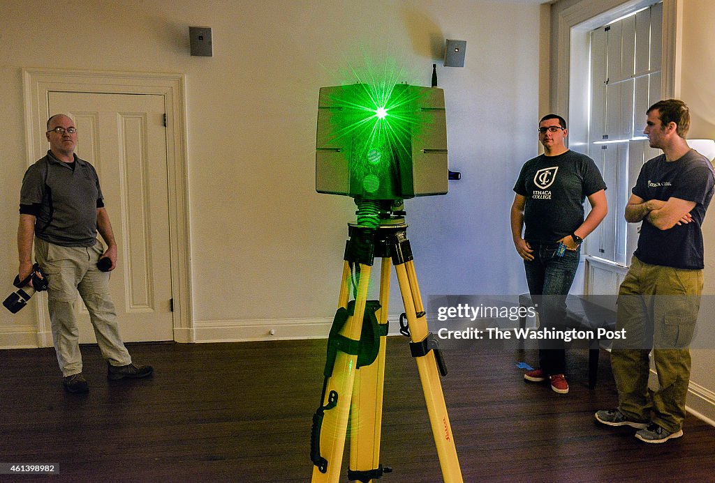 An academic team is making a 3D scan of Abraham Lincoln's cottage at the old soldiers home, in Washington, DC.