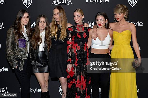 Musicians Danielle Haim, Alana Haim and Este Haim of the rock band HAIM, actress Jaime King, and recording artists Lorde and Taylor Swift attend the...