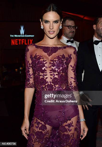 Model Alessandra Ambrosio attends The Weinstein Company & Netflix's 2015 Golden Globes After Party presented by FIJI Water, Lexus, Laura Mercier and...