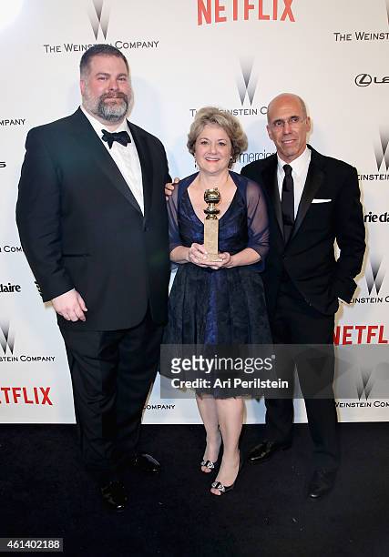 Writer/director Dean DeBlois, producers Bonnie Arnold and Jeffrey Katzenberg attend The Weinstein Company & Netflix's 2015 Golden Globes After Party...