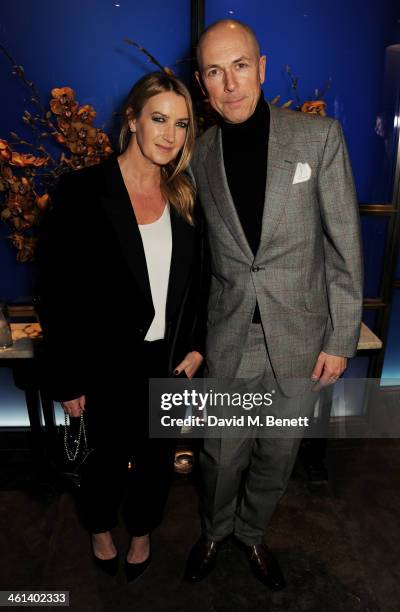 Anya Hindmarch and Dylan Jones attend the London Collections: Men closing dinner which they hosted at Hakkasan Hanway Place on January 8, 2014 in...