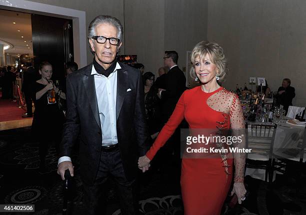 Record Producer Richard Perry and Jane Fonda attend the 72nd Annual Golden Globe Awards cocktail party at The Beverly Hilton Hotel on January 11,...