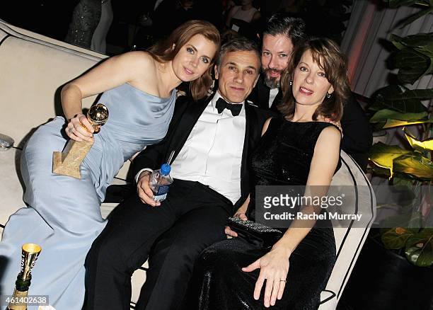 Actress Amy Adams, actor Christophe Waltz, Darren Le Gallo, and Judith Holste attend The Weinstein Company & Netflix's 2015 Golden Globes After Party...