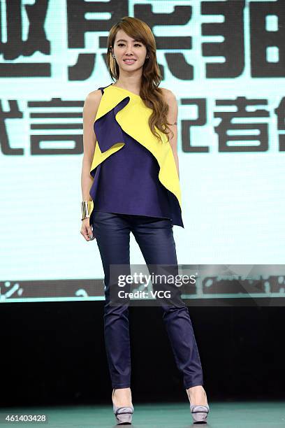 Singer Jolin Tsai attends an online game promotional event on January 12, 2015 in Taipei, Taiwan.