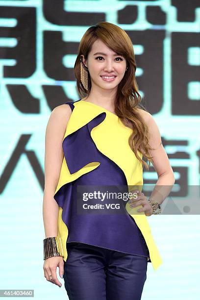 Singer Jolin Tsai attends an online game promotional event on January 12, 2015 in Taipei, Taiwan.