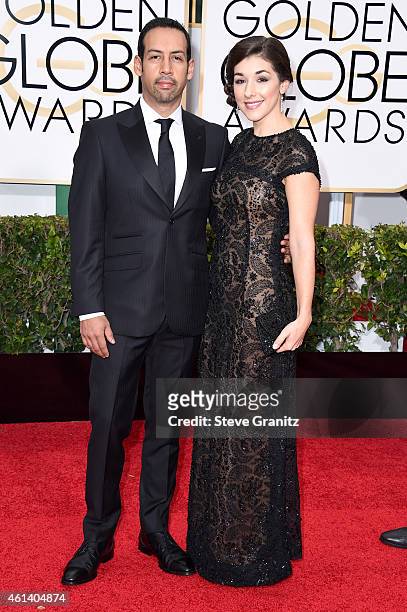 Musician Antonio Sanchez and guest attend the 72nd Annual Golden Globe Awards at The Beverly Hilton Hotel on January 11, 2015 in Beverly Hills,...